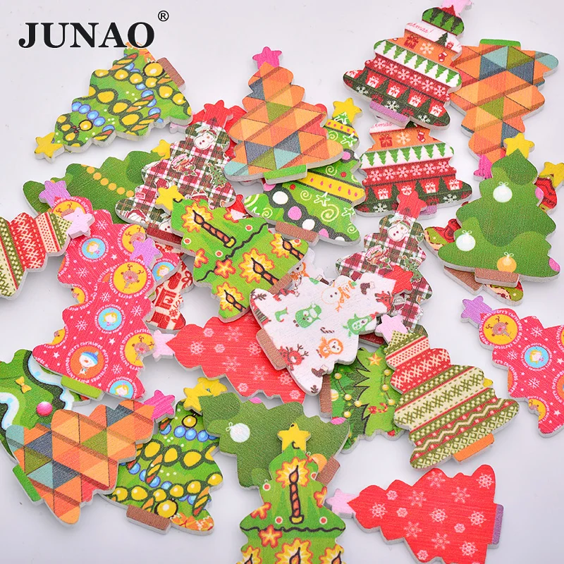 JUNAO 20pcs 25*35mm Random Mix Color Christmas Tree Wood Buttons Children New Year's Button Big DIY Scrapbooking Crafts | Дом и сад