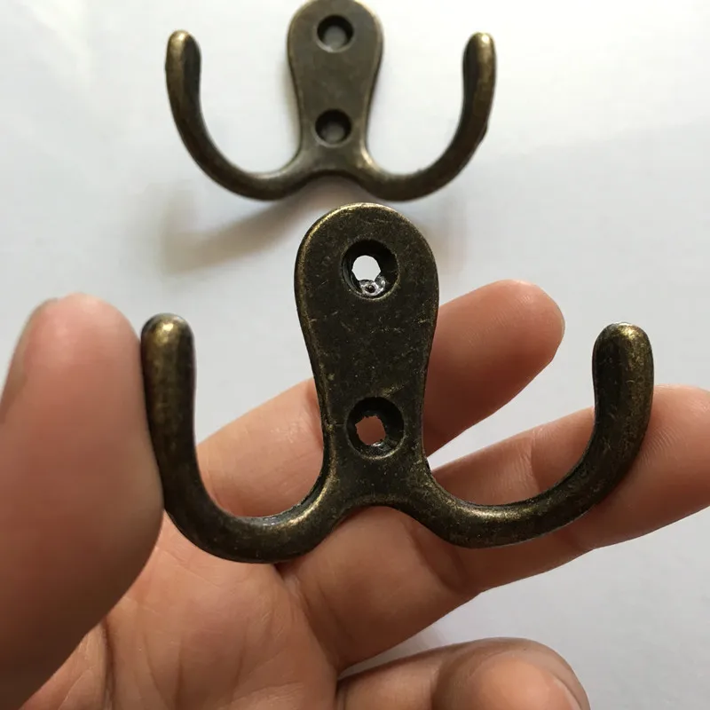 Wall Door Bath Double Prong Coat Hook Hanger Pot Hooks Handbag Bag 2 Holes Hardware Antique Bronze Tone 1PC | Обустройство дома