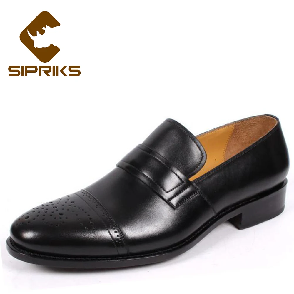 

Sipriks Bespoke Goddyear Welted Shoes Mens Imported Leather Black Loafers Vintage Slip on Flats Mens Smoking Slippers Everyday