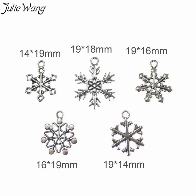 Julie Wang 10 шт смешанные снежинки Подвески античный серебряный цвет кулон Рождество