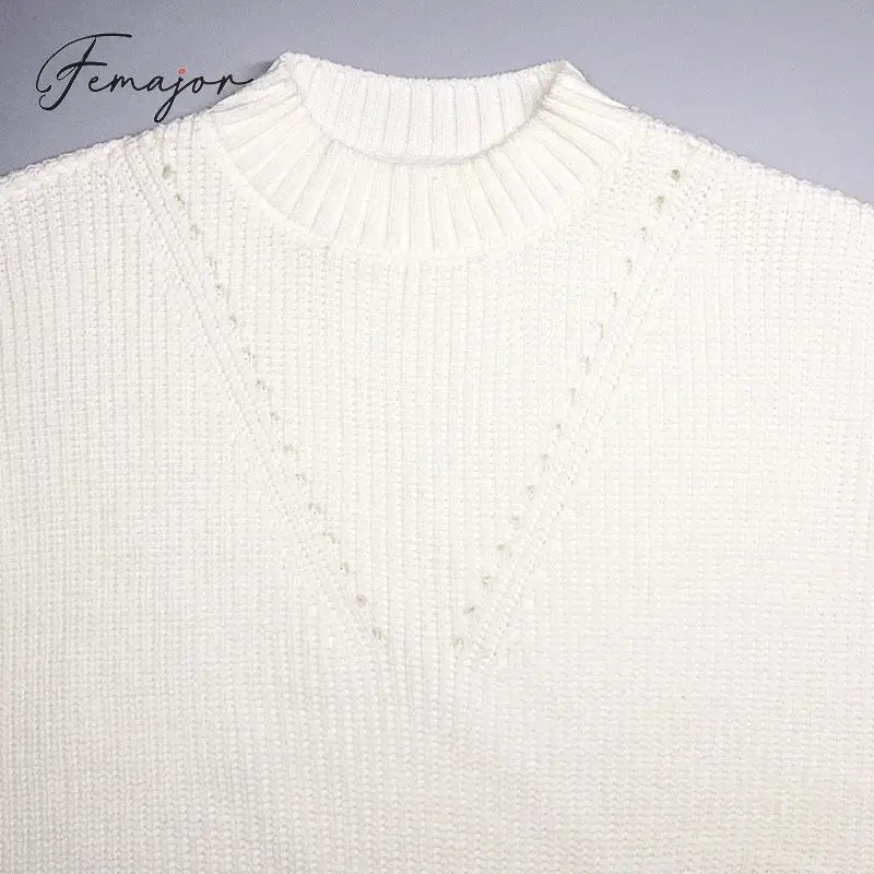 Femajor Women White Long Sweater 2019 Autumn Winter Fashion Loose Hollow Out Pullover Female Chic Knitted Short Dress Mujer | Женская