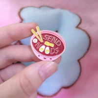 pink japanese noodles enamel pin cute cartoon ramen bowl chopsticks brooches denim shirt collar lapel pins badge jewelry gifts