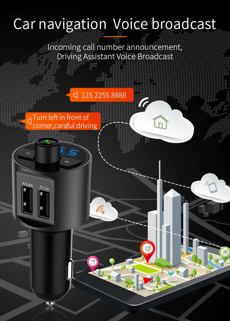 KORSEED 3.6A быстрая Зарядное устройство Bluetooth автомобильный набор, свободные руки, FM передатчик модулятор USB аудио Mp3 радио плеер Беспроводной хэндс-фри в для телефона