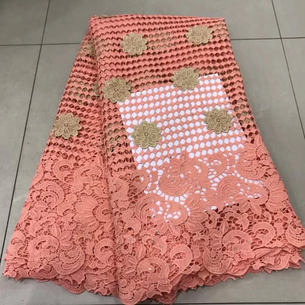 Новый Африканский орнжевый кружево ткань 2019 вышитое в нигерийском стиле высокое