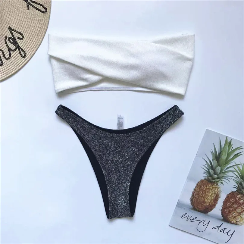 2019 Summer Beach Women Sexy Split Bikini Casual Swimsuit Swimming Bather Suit Flash Of Light Irregularity biquini #E05 | Женская одежда
