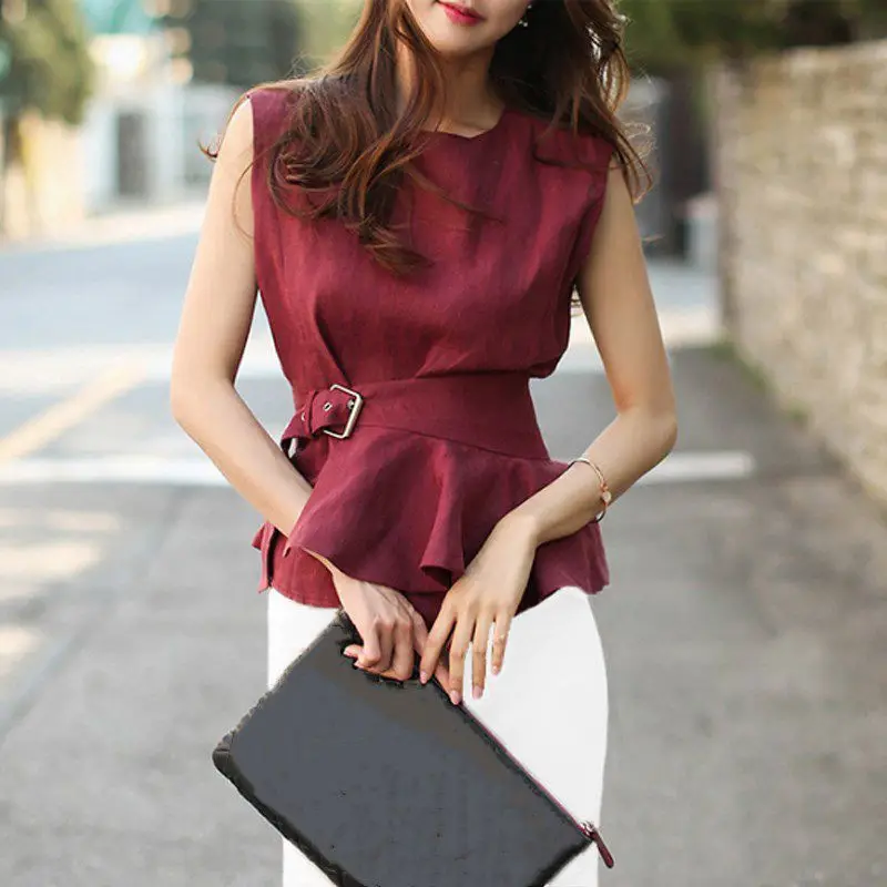 2019 Летняя мода уличная элегантный пояса оборками Блузка для женщин Blusas офисные