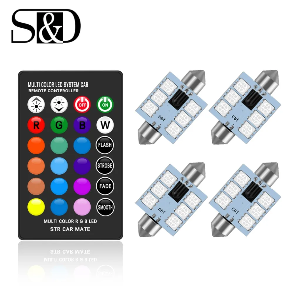 Автомобильный Подсветка салона RGB C5W светодиодный гирлянда 31 мм 36 39 42 с пультом