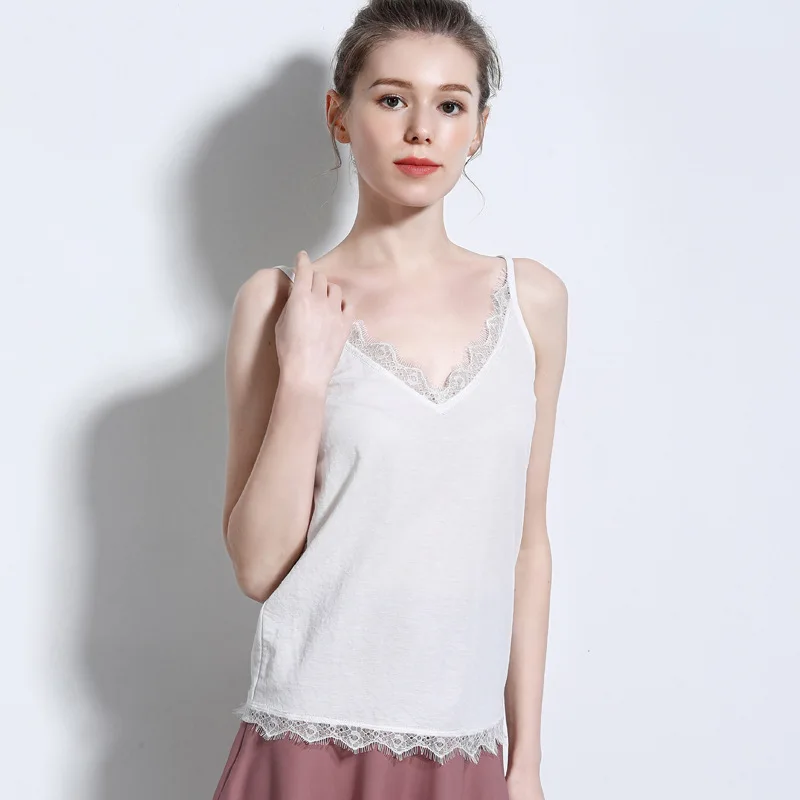 Женский кружевной топ с v образным вырезом летняя пикантная универсальная майка
