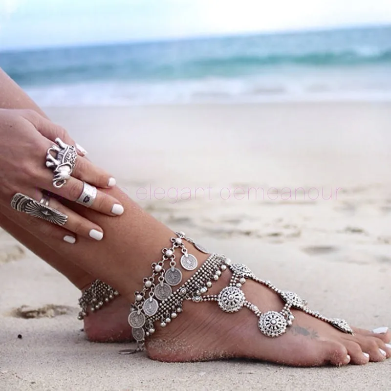 Аксессуары для танца живота монеты танец живота Anklet / Браслет дамы Аксессуары для песчаного пляжа Песчаный пляж Anklet / Браслет 1 пара