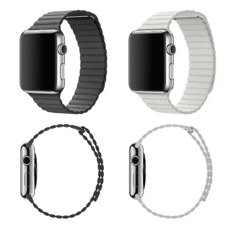 Регулируемая Магнитная кожаная Петля ремешок для наручных часов Apple Watch, ремешок браслет с застежкой петля