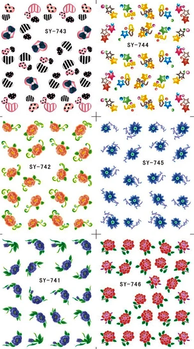 6 упак./лот блеск переводка NAIL ART наклейки на ногти цветок лоза розового