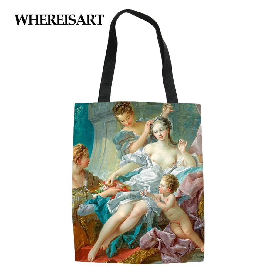 WHEREISART Известный Ван для женщин холщовые сумки покупок повседневные Tote Ecofriendly