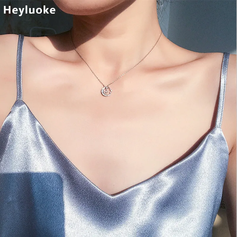 Женские изогнутые ожерелья со звездами и кулоном из кубического циркония 4