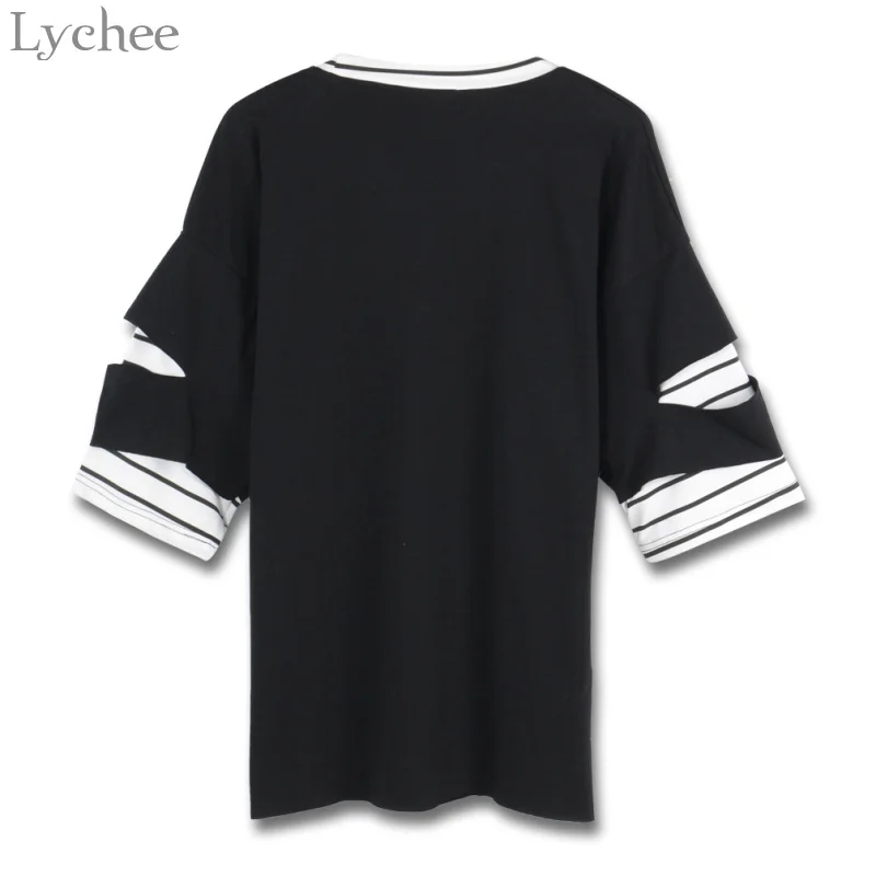 Летняя женская футболка Lychee в стиле Харадзюку Повседневная Свободная полоску с