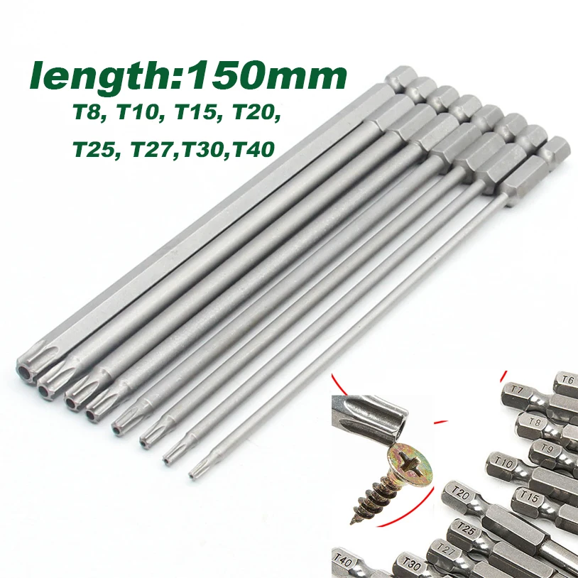 1Pc 150mm long T6-T40 Magnetic Torx Screwdriver Bits Set Electric head T8 T10 T15 T20 T25 T27 T30 T40 | Инструменты