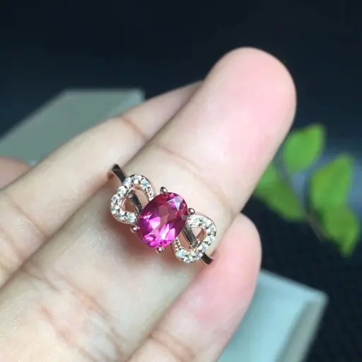 Женское вечерние ЦО с розовым топазом 5 х7 мм из серебра 925 пробы | Украшения и