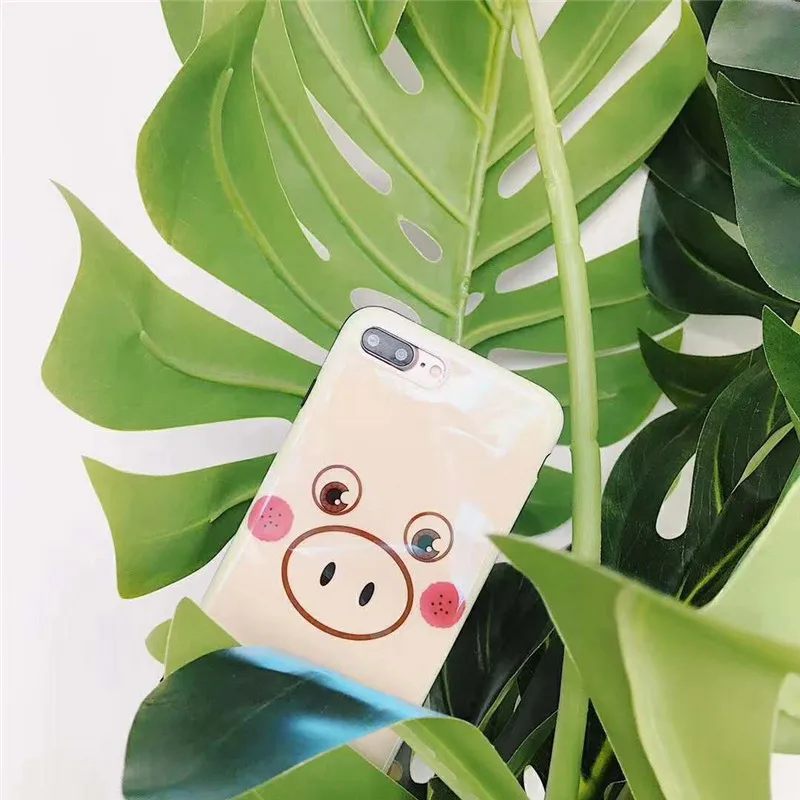 Blue Light Ray Cases Cute Piggy Big Eyes Face Animals Pattern Phone IMD Covers For iPhone X 6 6s Plus 7 8 Fundas Coque Capa |
