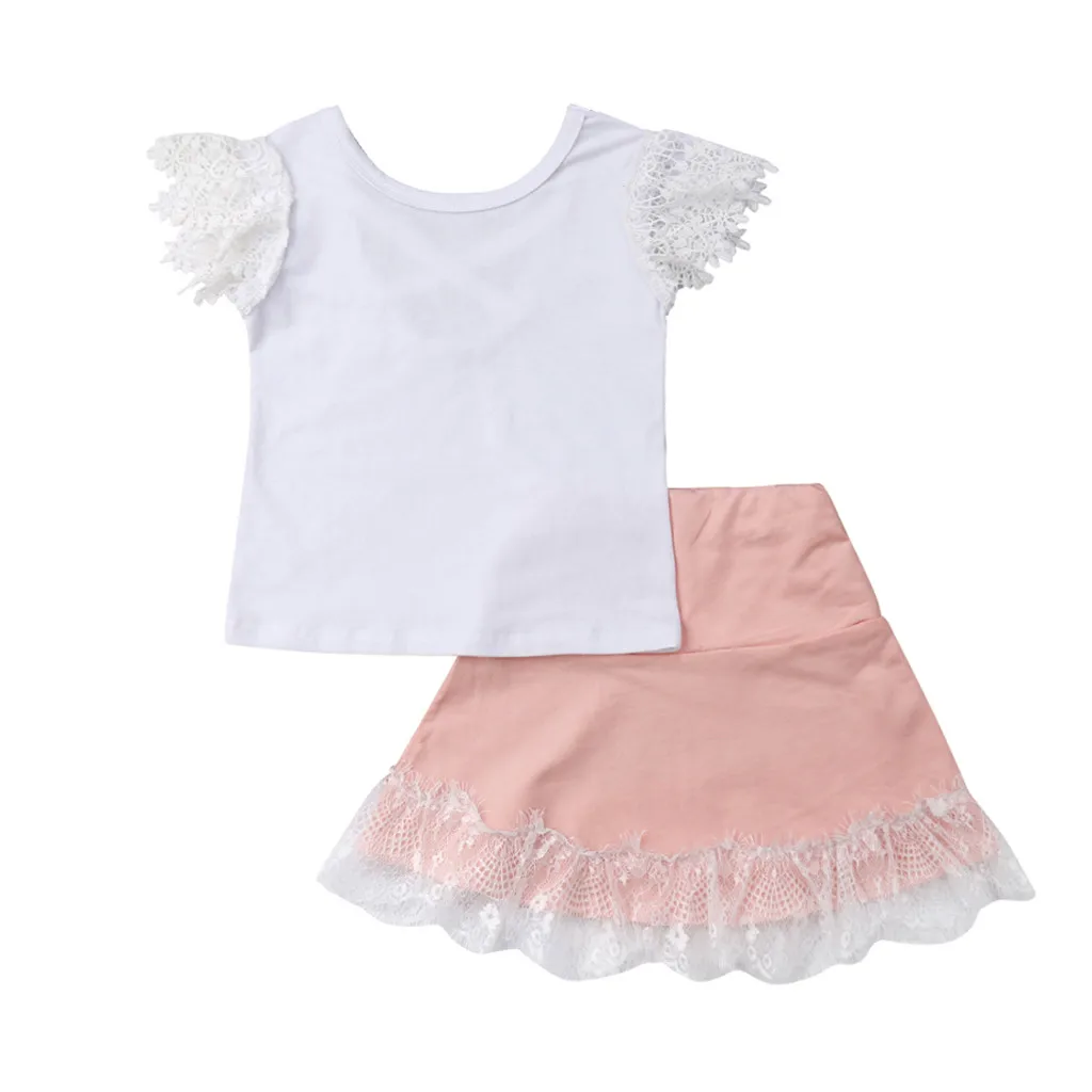 Новинка 2019 модная Кружевная футболка с бантом для маленьких девочек комплект