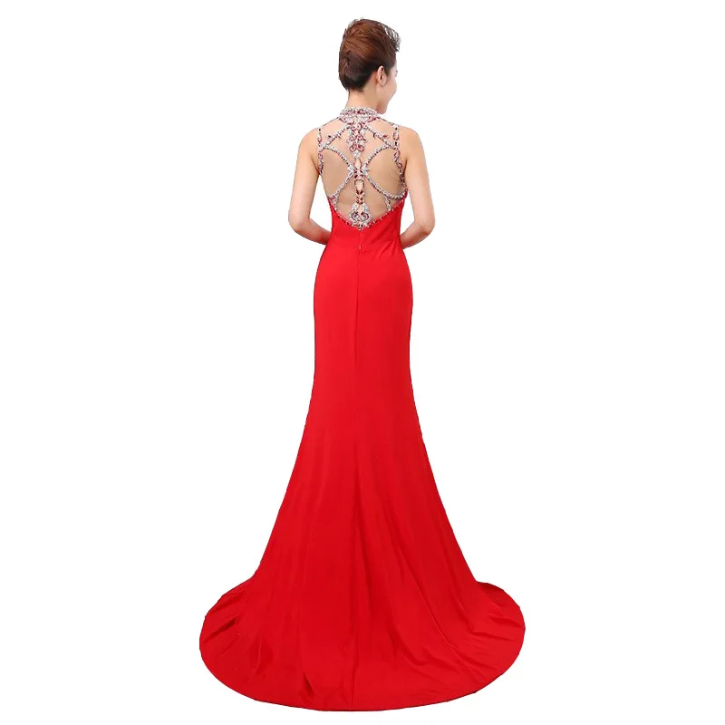 Fashion Vestidos De Festa Rhinestone Halter Evening Dresses 2016 Beaded Sweetheart Illusion Long Slim Prom Gown Party Dress | Свадьбы и