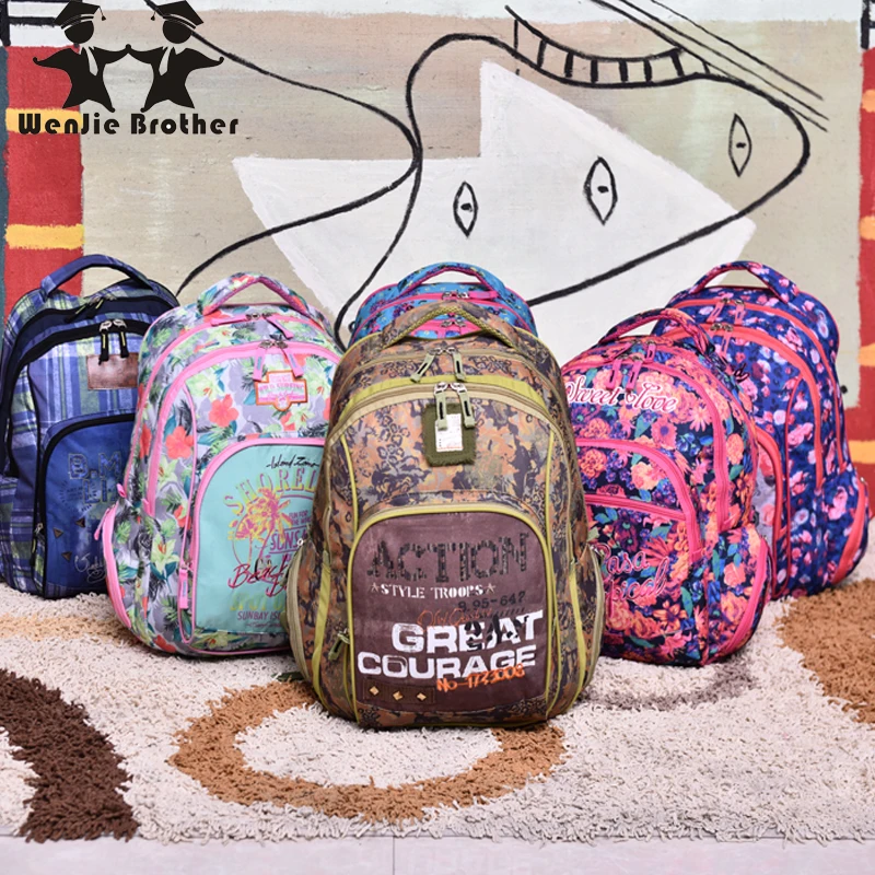 

2022 wenjie brother new Backpack Set Printing flower Backpack Women Bookbags Middle High unversity School Bags for Teenage Girls