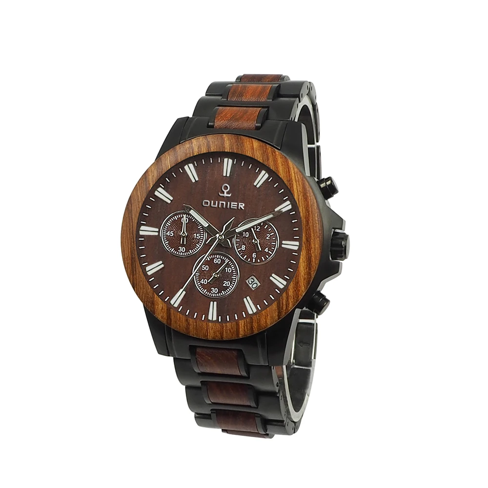 low price free shipping sapphire glass sandalwood watches with steel wooden watch paper box packing | Наручные часы