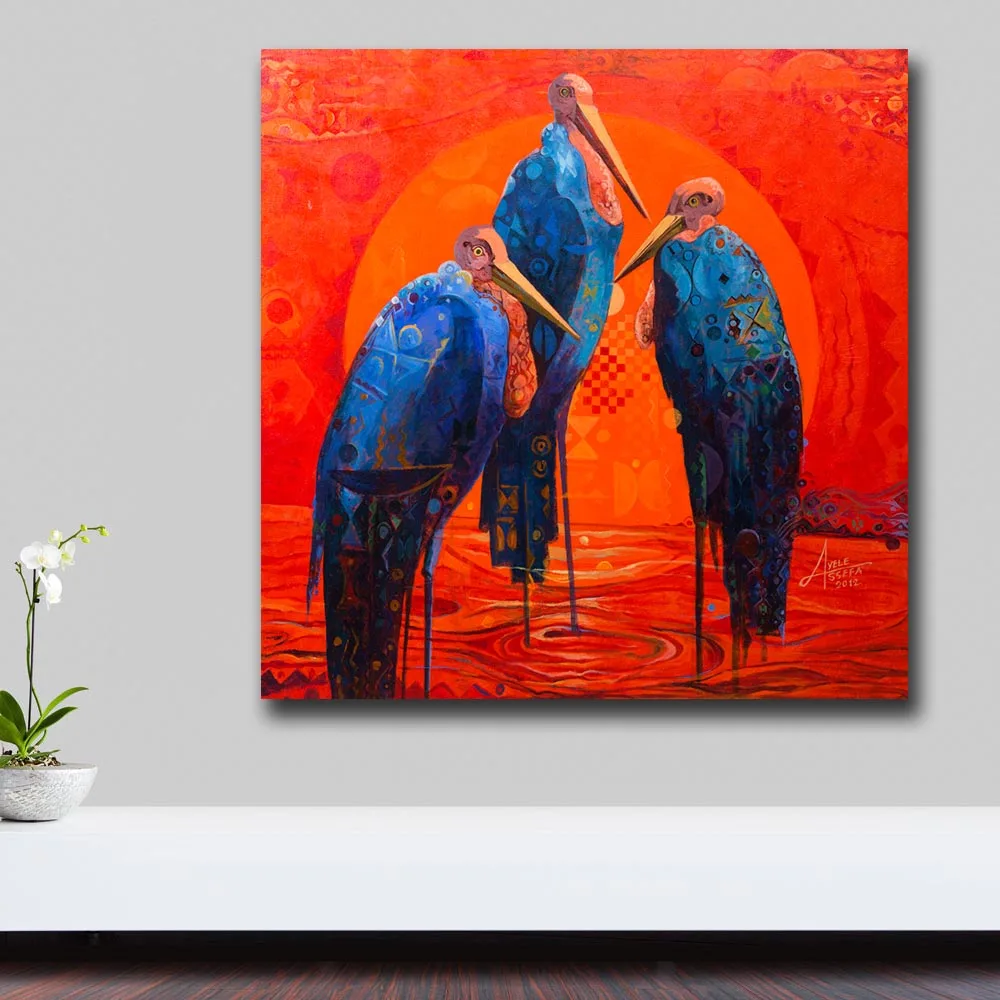 

Wxkoil Oil Panting Pop Art Animal Three Birds Wall Decor Painted Wall Art Canvas Printed Living Room Painting Wall Art No Framed