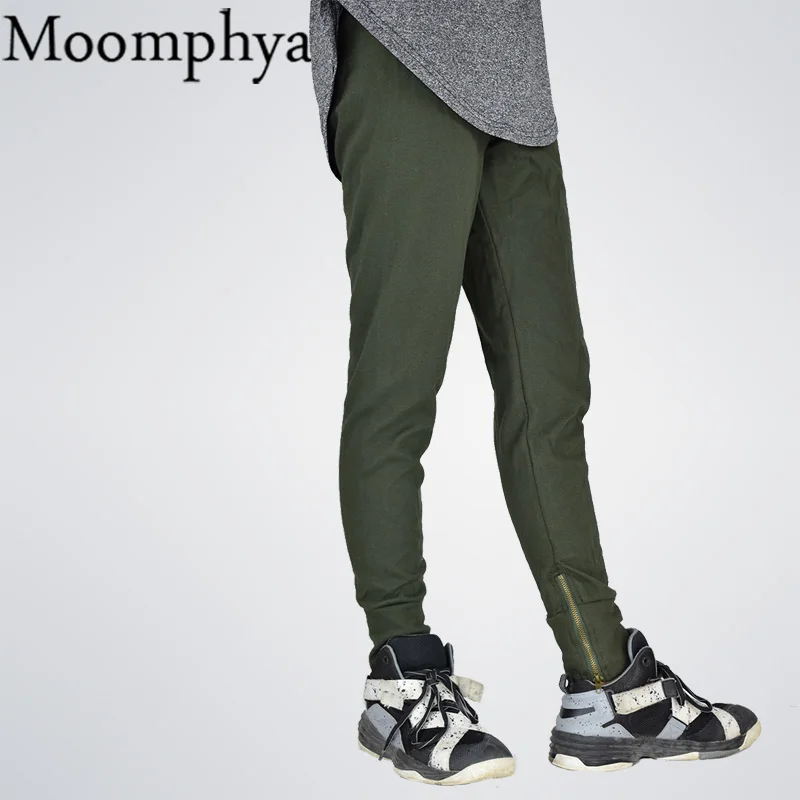 Moomphya/2017 Side Zip Треники осень узкие боковые молнии Штаны уличная Army Green Военная в