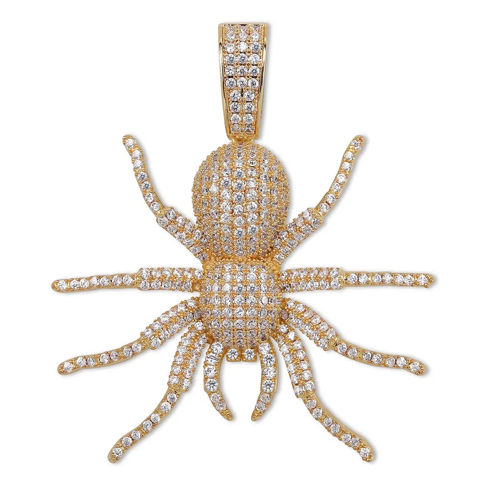 Iced Out CZ колье с подвеской в виде паука мужские микро проложили хип хоп Золото Серебро Цвет Bling Шарм цепи ювелирные изделия - Окраска металла: P19010014-G