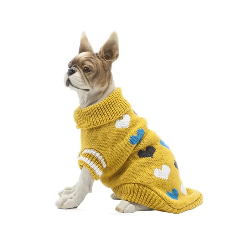 Dog Cat Knit Sweater Heart Design Pet Cute Sweatshirt for Autumn And Winter Multi-Color Protect Two Feet Dog Warm Clothing
