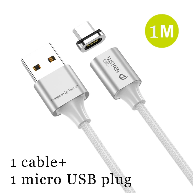 micro USB cable 1m WSKEN X2 Micro USB кабель Магнитный зарядный кабель 3A Быстрая зарядка для samsung Xiaomi Hauwei Micro USB кабель для мобильного телефона адаптер - Цвет: micro USB cable 1m