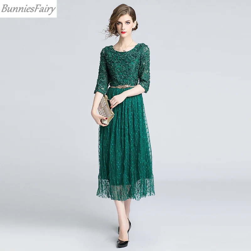 BunniesFairy 2018 осенью новый Для женщин Элегантные цветы зеленый кружева лоскутное