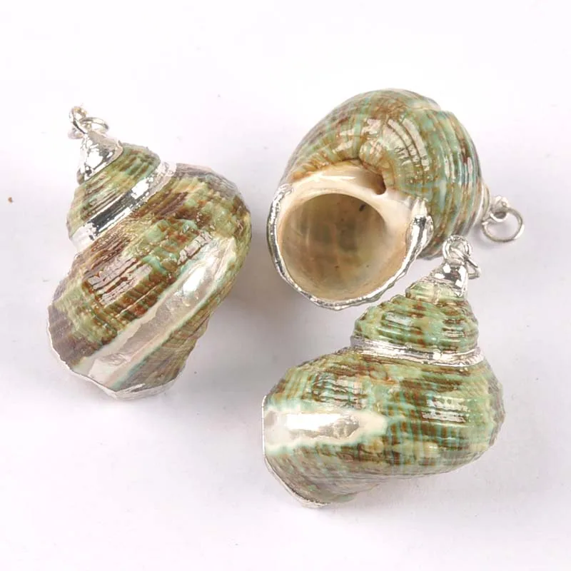 Спиральная раковина с природными отверстиями Посеребренная для подвесок ручной