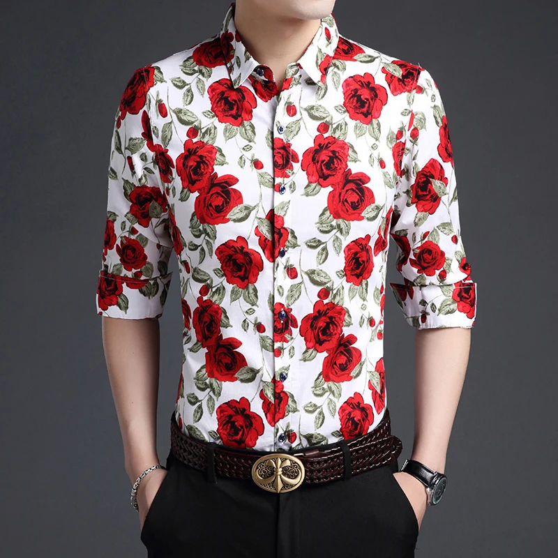 Высококачественные мужские рубашки с цветочным узором осенняя мужская одежда из