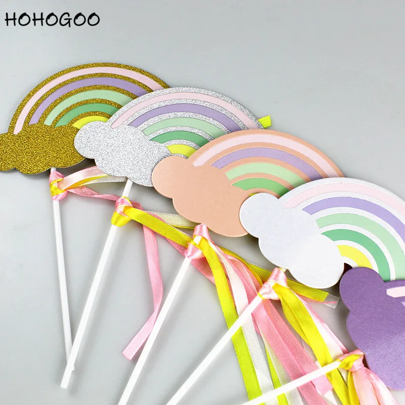 HOHOGOO 1 шт. 5 цветов радуги облако узор торт Топпер Бумага Baby Shower День рождения DIY