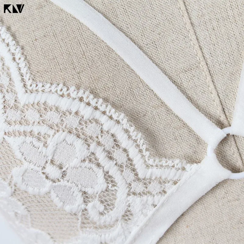 KLV/отрегулировать тонкие лямки бюстгальтер, нижнее белье из прозрачной сетки цветочный кружевной без косточек пикантный полый Criss Cross Бандажное Бюстье белье