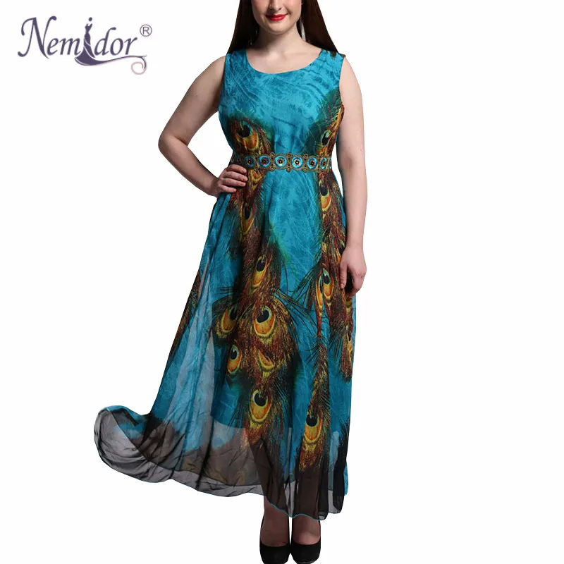 Женское шифоновое платье Nemidor повседневное винтажное с круглым вырезом и принтом