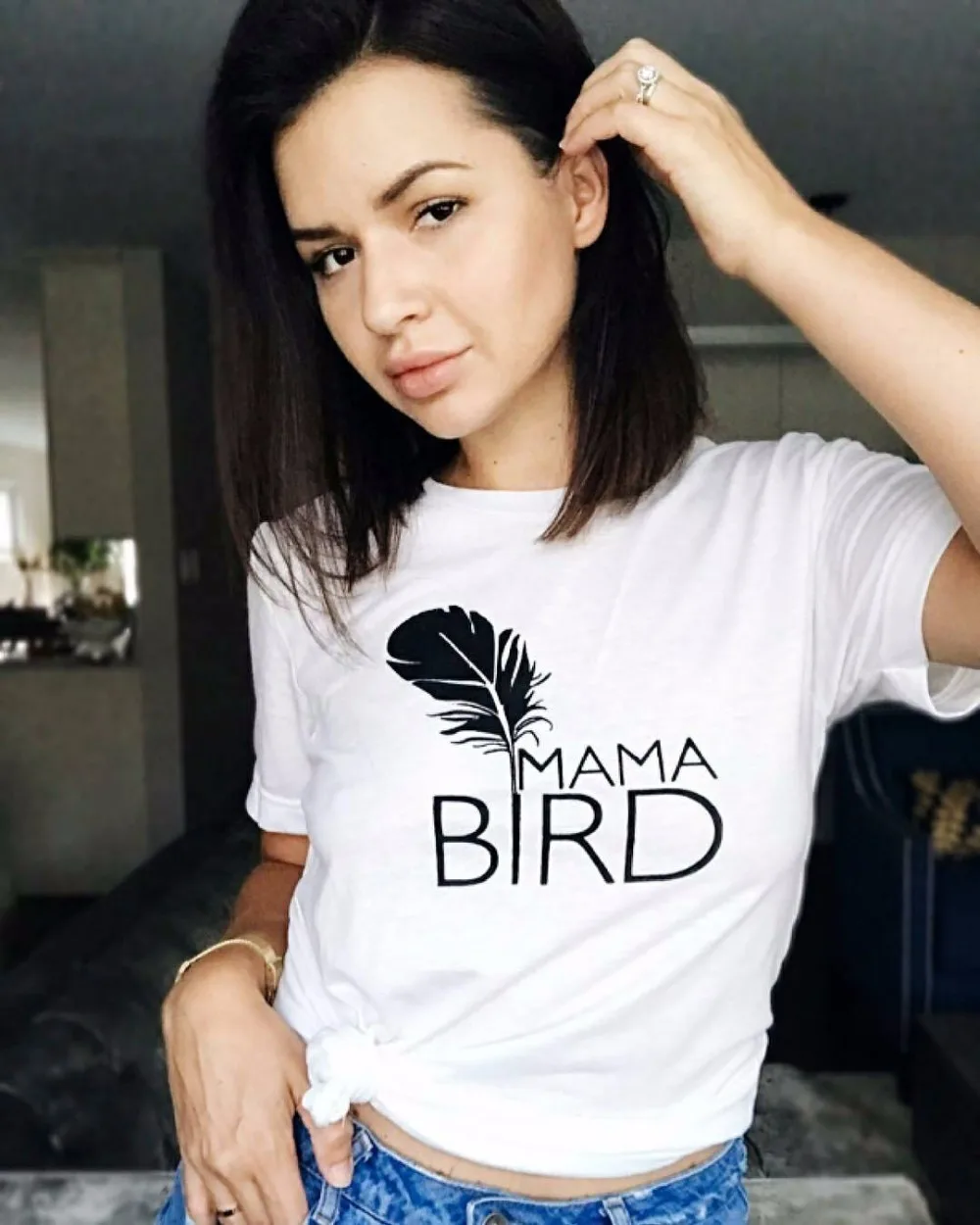 I Love MAMA птица прекрасный подарок на день матери женская мода перо Графический