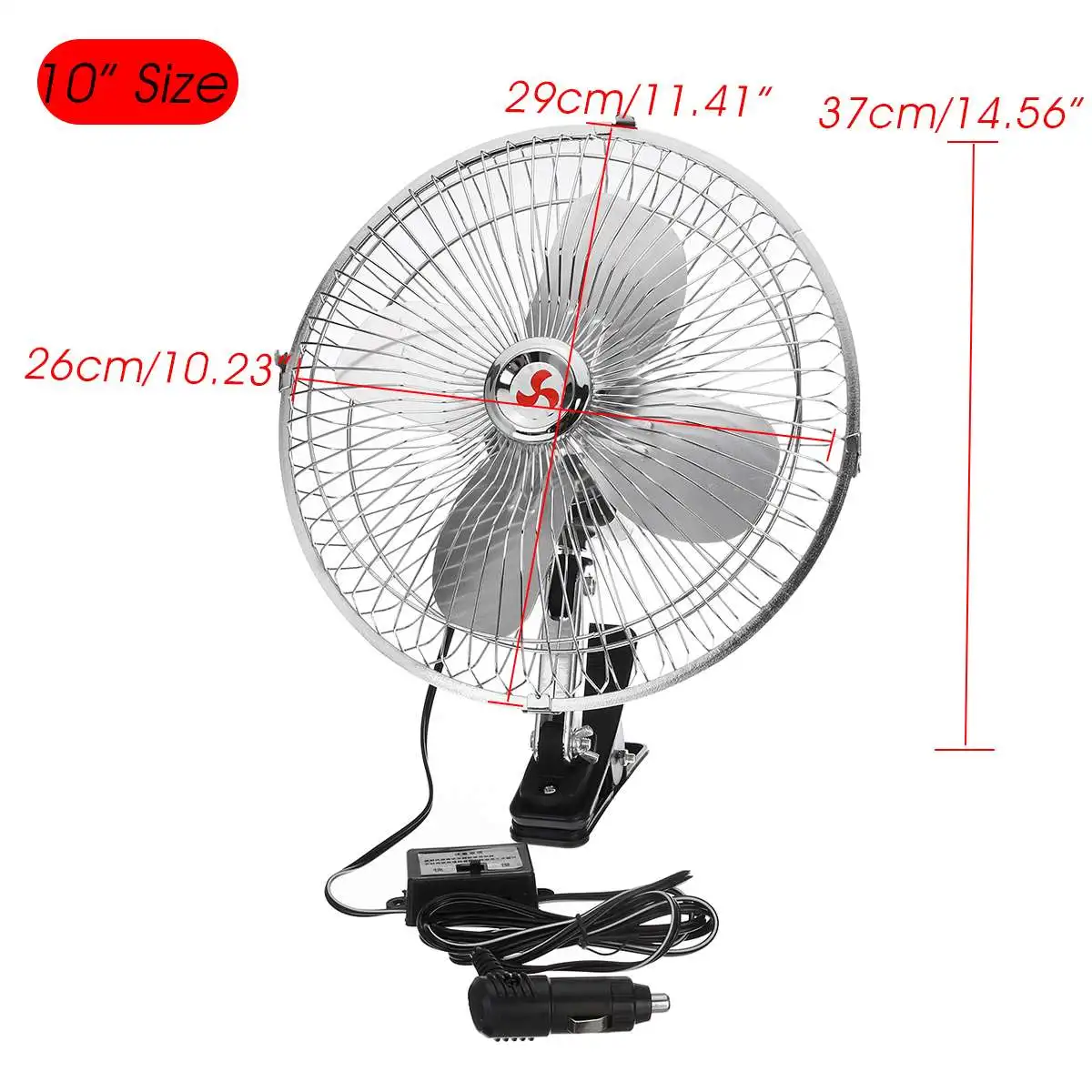 10 inch 12V 12V/24V 8"/10" Car Fan Cooling Airflow Clip-on All-Round Adjustable Electric Fans Low Noise Air Cooler For Auto Home Truck - Название цвета: 10 inch 12V