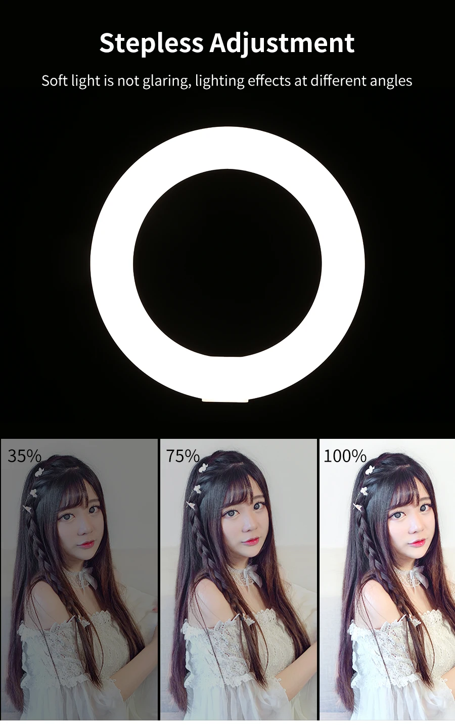 18" 60W LED Ring Light Annular Lamp Bi-color 3000K-6000K Ring Lamps with Light Stand for Video YouTube Ringlight Makeup Light