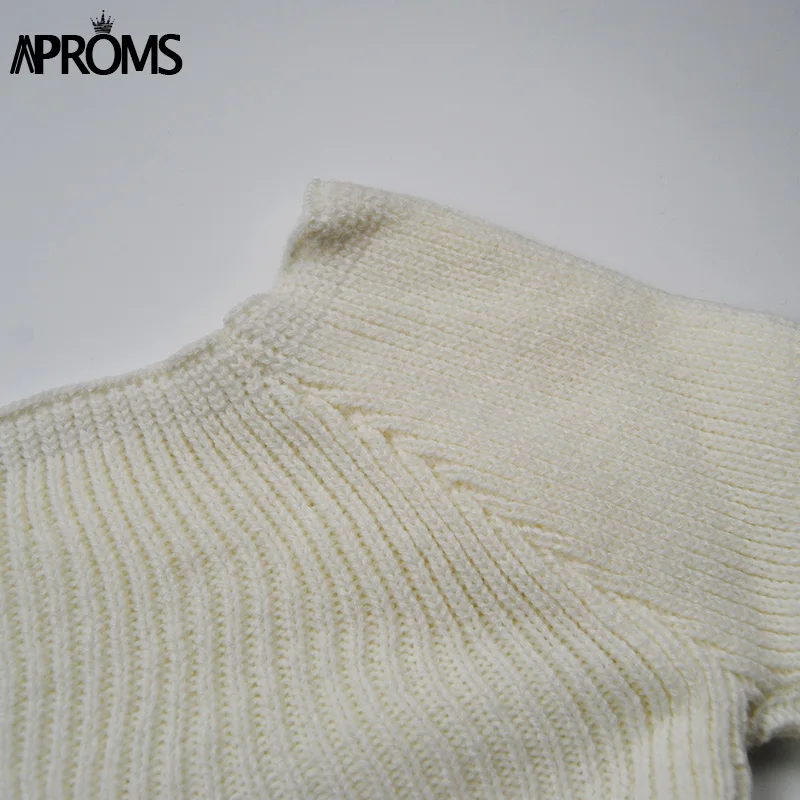 Aproms элегантные с открытыми плечами укороченный свитер женский черный с длинным рукавом трикотажные пуловеры Для женщин зима укороченный Топ Перемычка тянуть
