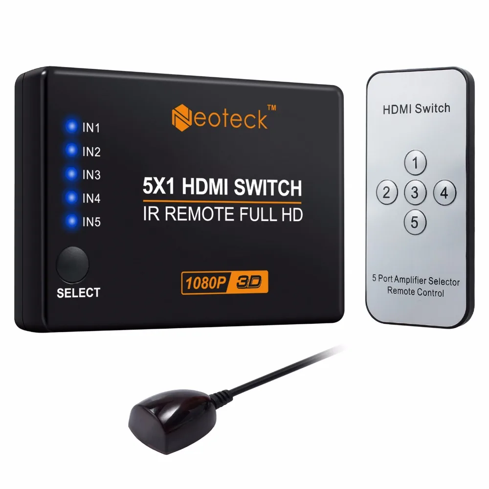 ESYNiC 5 портов 1 3 HDMI коммутатор с кабелем питания + ИК-пульт дистанционного