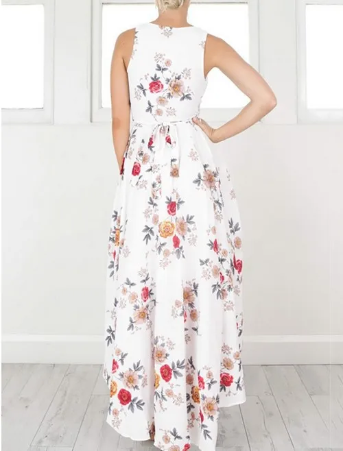 Женское платье макси с цветочным принтом и глубоким V образным вырезом|vestido slim|maxi