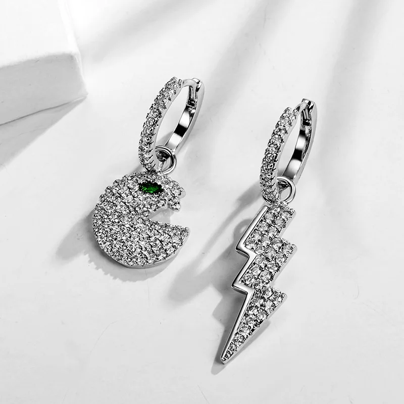 AAA + модные Асимметричные Серебристые серьги кольца с микрозакрепкой из фианита