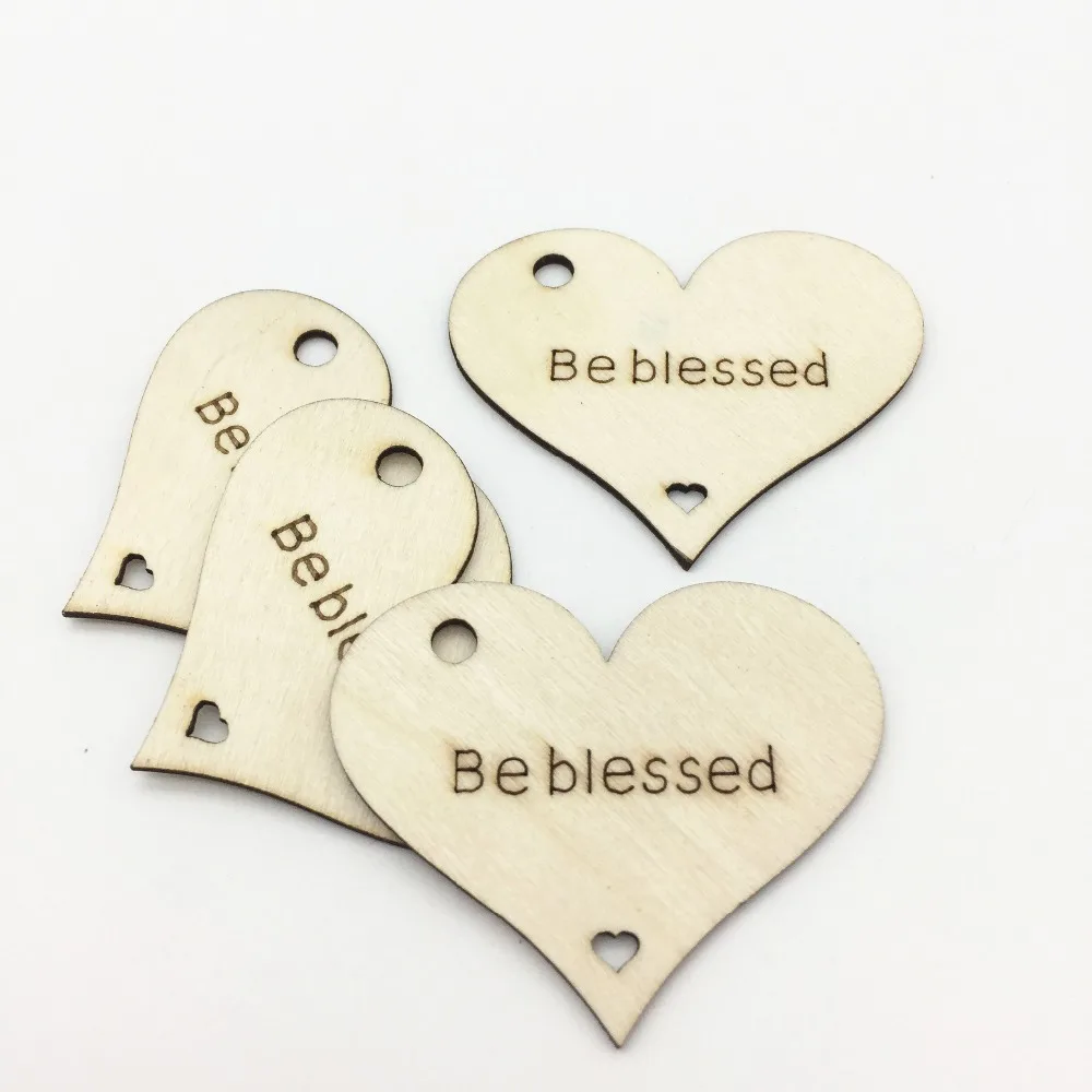 

10 шт. 50x40 мм двойные Сердечки "Be blessed" Лазерная резка древесина сувениры Подвески Украшения для изготовления брелков