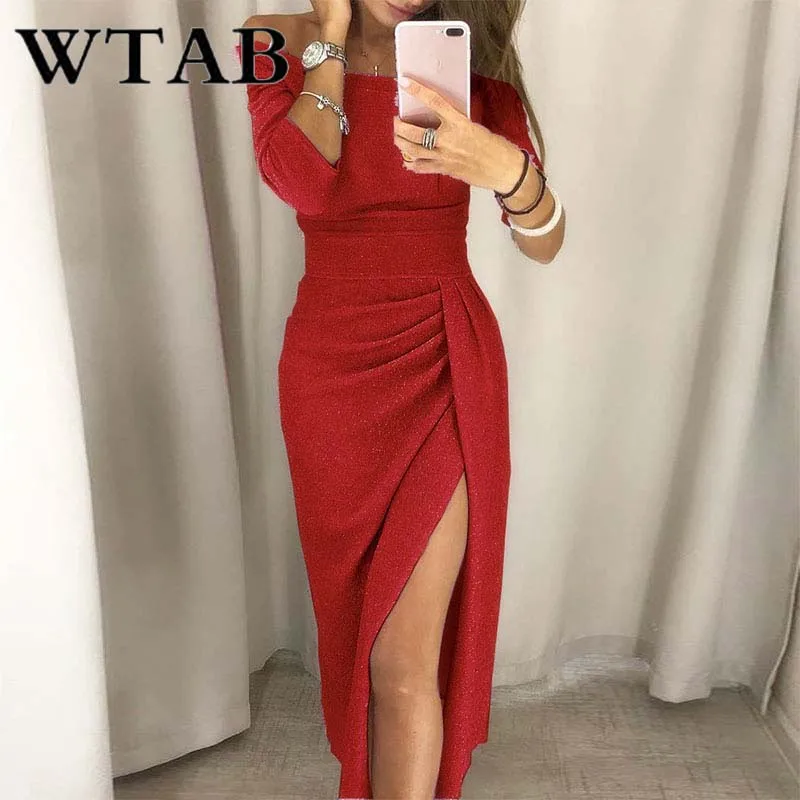 Женское платье с блестками WTAB vestidos рождественское зимнее открытыми плечами