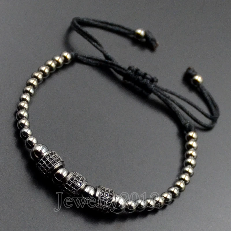 5 штук/упак. Модные мужские летние 3 шт Rondelle Циркон на Gunmetal микро черный циркон