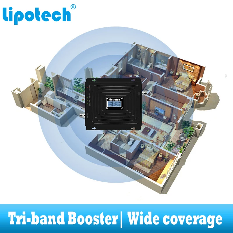 

lintratek Tri band GSM cellular signal booster CDMA WCDMA UMTS cell phone repeater 850 900 2100 internet communication amplifier