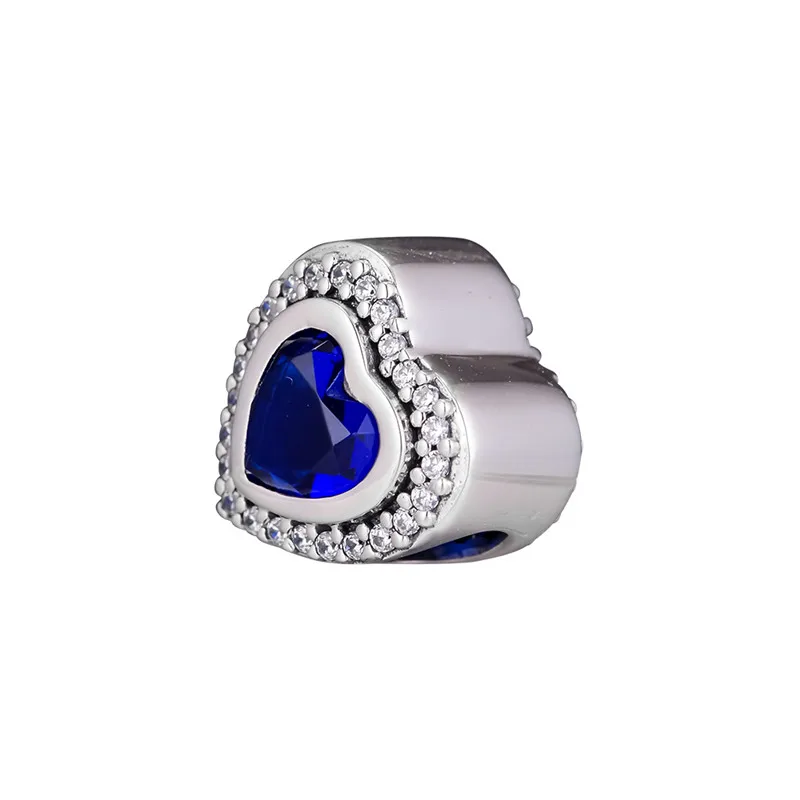 Fit Pandora браслет Сверкающее Сердце Любви Шарм Сердце-shapee ночной синий кристально чистый CZ ручная работа Серебро 925 Изготовление ювелирных изделий FL875
