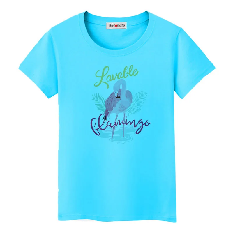 BGtomato 2022 Flamingo pink tshirt beautiful birds t shirt cool animal printing women tee femme summer tops | Женская одежда