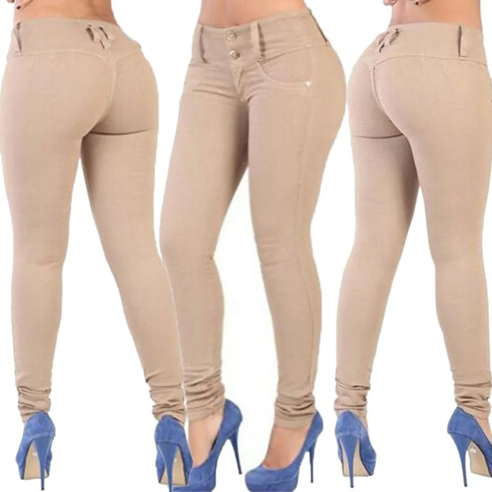 Винтаж Женская Повседневная Slim Fit узкие джинсы длинные штаны feminino кнопки Fly